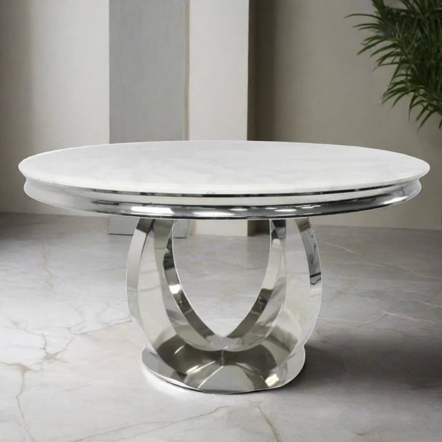 Luxury-130cm-Round-White-Marble-Dining-Table-With-Steel-Base-4-Seater