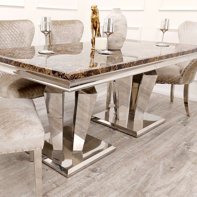 Luxury-8-seater-brown-marble-dining-table-rectangular-marble-top-stainless-steel-base-180cm