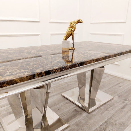 Luxury-8-seater-brown-marble-dining-table-rectangular-marble-top-stainless-steel-base-180cm