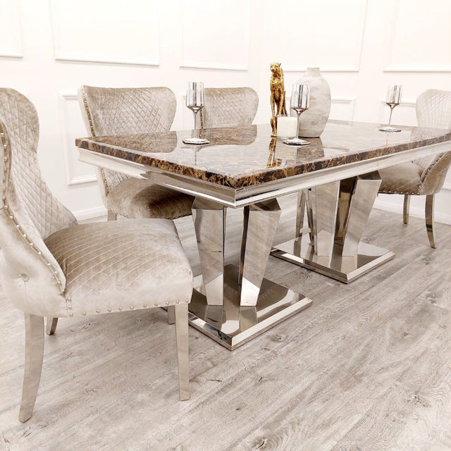 Luxury-8-seater-brown-marble-dining-table-rectangular-marble-top-stainless-steel-base-180cm