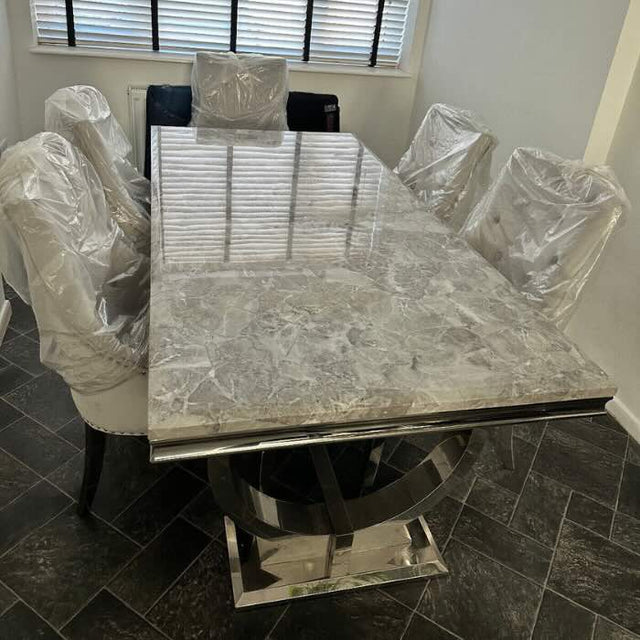 Luxury-8-seater-grey-marble-dining-table-rectangular-marble-top-stainless-steel-base