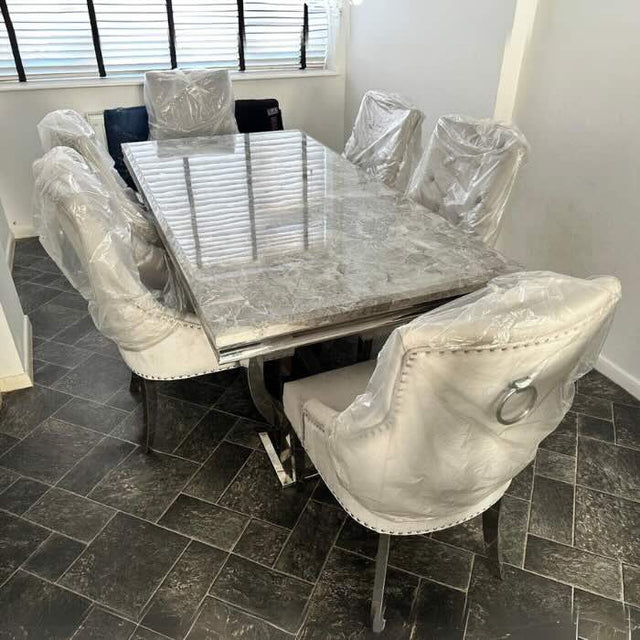 Luxury-8-seater-grey-marble-dining-table-rectangular-marble-top-stainless-steel-base