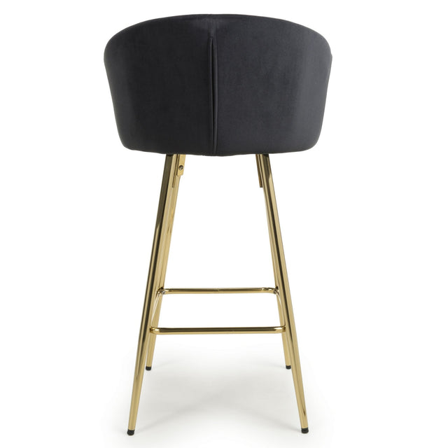 Ashton Luxury Black Textured Fabric Bar Stool With Gold Base