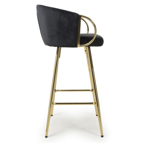 Ashton Luxury Black Textured Fabric Bar Stool With Gold Base