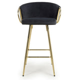 Ashton Luxury Black Textured Fabric Bar Stool With Gold Base