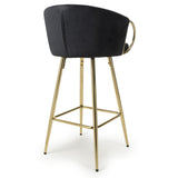 Ashton Luxury Black Textured Fabric Bar Stool With Gold Base