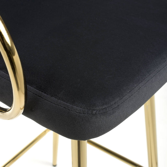 Ashton Luxury Black Textured Fabric Bar Stool With Gold Base