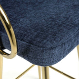 Ashton Luxury Blue Textured Fabric Bar Stool With Gold Base