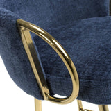 Ashton Luxury Blue Textured Fabric Bar Stool With Gold Base