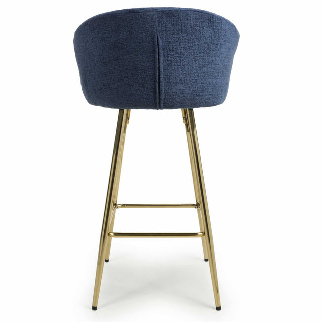 Ashton Luxury Blue Textured Fabric Bar Stool With Gold Base