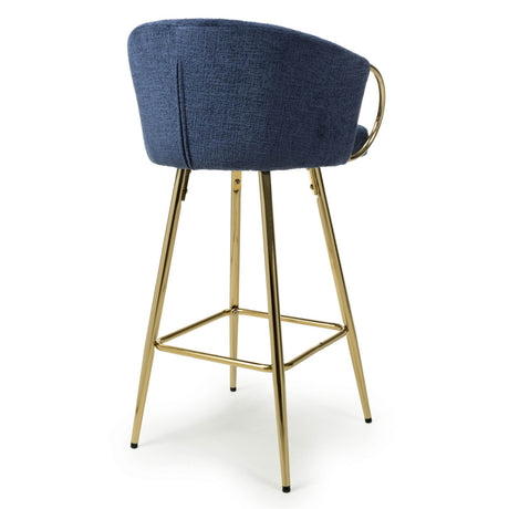 Ashton Luxury Blue Textured Fabric Bar Stool With Gold Base