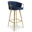 Ashton Luxury Blue Textured Fabric Bar Stool With Gold Base