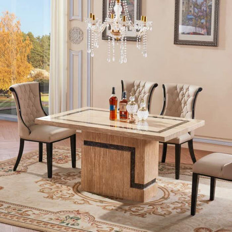 Luxury-Cream-and-Brown-Marble-Dining-Table-And-Matching-Marble-Coffee-Table-Set-With-Pedestal-Base