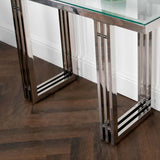 Modern-Glass-Console-Table-_-Side-Table-Set-With-Metal-Striated-Base