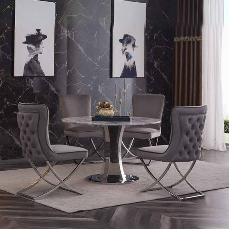 Luxury-Grey-Velvet-Deep-Buttoned-Back-Dining-Chair-With-Stainless-Steel-Cross-Over-Base-Set-of-2