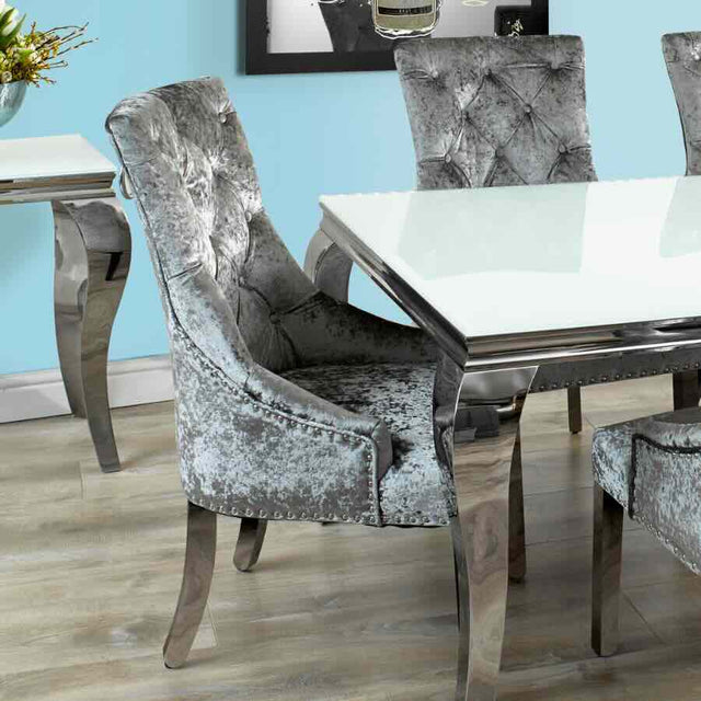 Luxury-Mottled-Grey-Velvet-Dining-Chair-With-Buttoned-Back-_-Chrome-Studding-Metal-Legs-Set-of-2