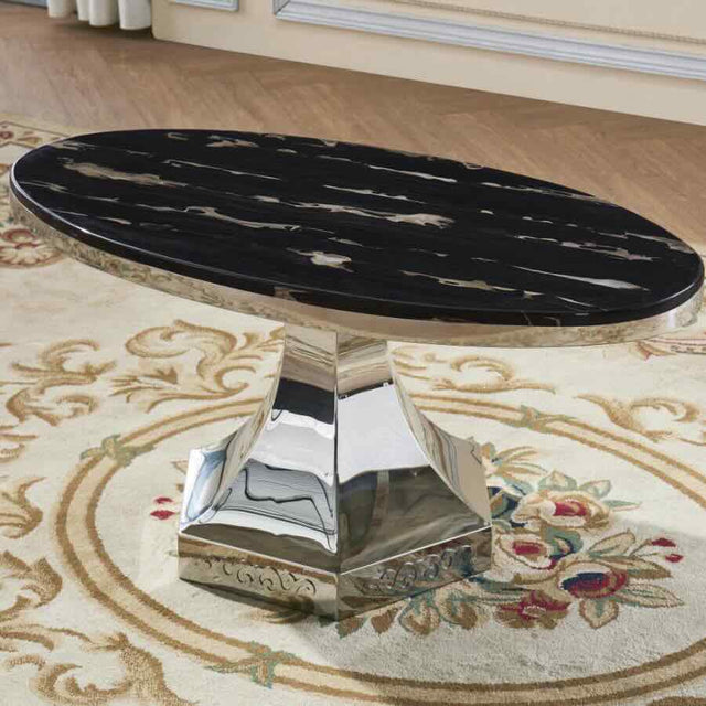 Luxury-Oval-Black-Marble-Coffee-Table-With-Angular-Pedestal-Stainless-Steel-Base-100cm