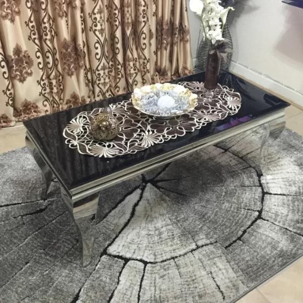 Luxury-Rectangular-Black-Glass-Coffee-Table-Metal-Curved-Legs-130cm