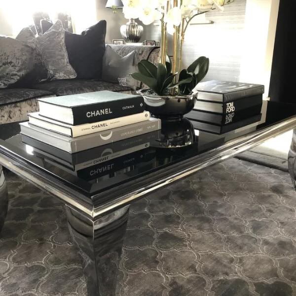 Luxury-Rectangular-Black-Glass-Coffee-Table-Metal-Curved-Legs-130cm