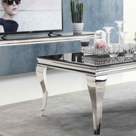 Luxury-Rectangular-Black-Glass-Coffee-Table-With-Curved-Stainless-Steel-Legs-110cm