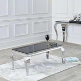 Luxury-Rectangular-Black-Glass-Coffee-Table-With-Curved-Stainless-Steel-Legs-110cm