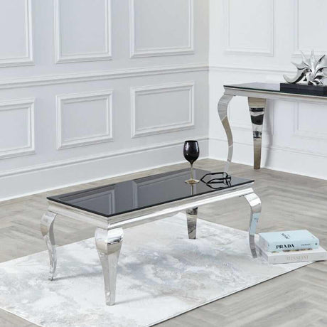 Luxury-Rectangular-Black-Glass-Coffee-Table-With-Curved-Stainless-Steel-Legs-110cm