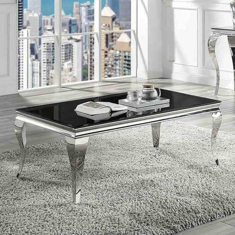 Luxury-Rectangular-Black-Glass-Coffee-Table-With-Curved-Stainless-Steel-Legs-110cm