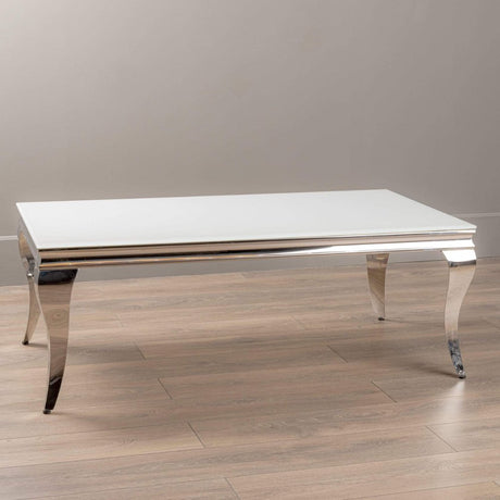 Luxury-Rectangular-White-Glass-Coffee-Table-Metal-Curved-Legs-130cm