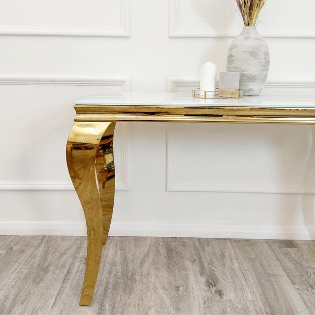 Luxury-Rectangular-White-Glass-Console-Table-Gold-Curved-Legs-140cm