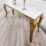 Luxury-Rectangular-White-Glass-Console-Table-with-gold-frame-140cm