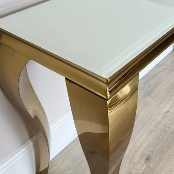 Luxury-Rectangular-White-Glass-Console-Table-with-gold-frame-140cm