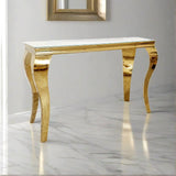 Luxury-Rectangular-White-Glass-Console-Table-with-gold-frame-140cm