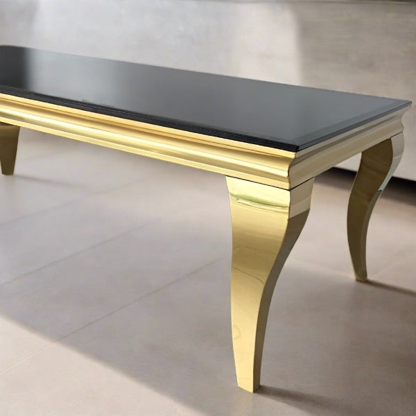 Luxury-Rectangular-black-Glass-Coffee-Table-Gold-Curved-Legs-130cm