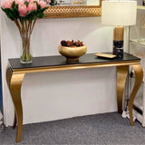 Luxury-Rectangular-black-Glass-Console-Table-with-gold-frame-140cm