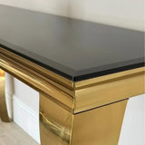 Luxury-Rectangular-black-Glass-Console-Table-with-gold-frame-140cm