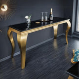 Luxury-Rectangular-black-Glass-Console-Table-with-gold-frame-140cm