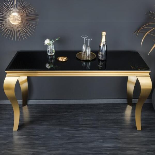 Luxury-Rectangular-black-Glass-Console-Table-with-gold-frame-140cm