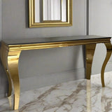 Luxury-Rectangular-black-Glass-Console-Table-with-gold-frame-140cm