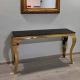 Luxury-Rectangular-black-Glass-Console-Table-with-gold-frame-140cm