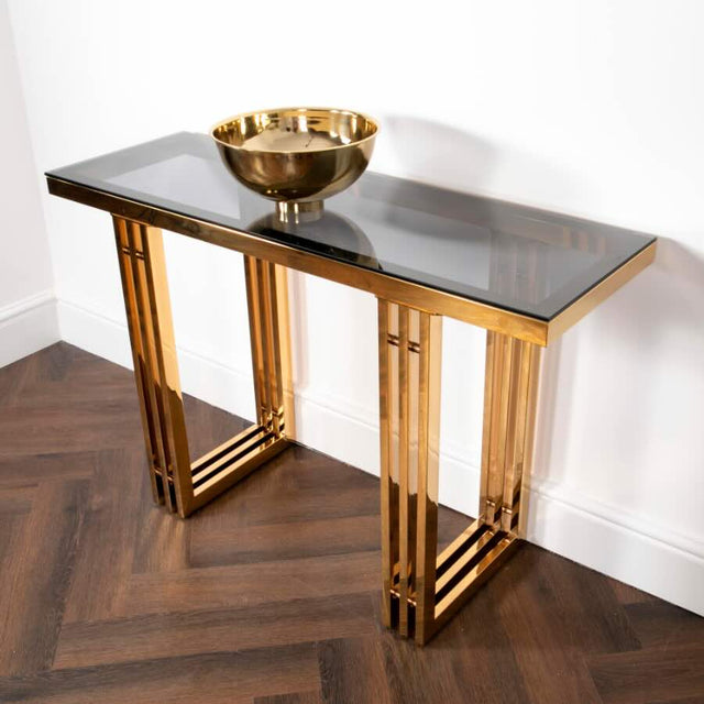 Luxury-Smoked-Glass-Rectangular-Console-Hallway-Table-With-Gold-Striated-Base-120cm