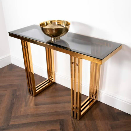 Modern-Glass-Console-Table-_-Side-Table-Set-With-Metal-Striated-Base