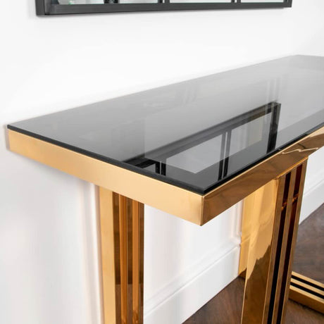 Luxury-Smoked-Glass-Rectangular-Console-Hallway-Table-With-Gold-Striated-Base-120cm