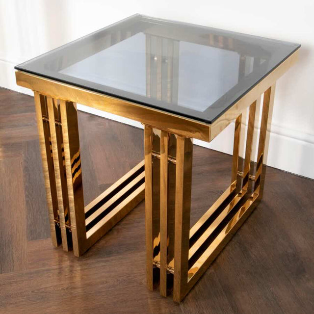 Luxury-Smoked-Glass-Square-Side-Table-With-Gold-Striated-Base-55cm