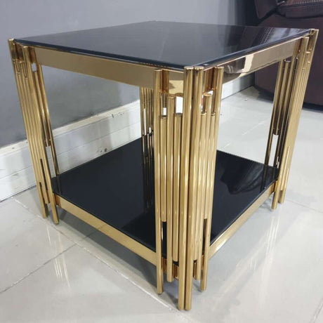 Luxury-Square-Black-Glass-Side-Table-With-Unique-Gold-Base-50cm