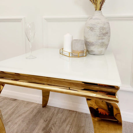 Luxury-Square-White-Glass-side-Table-Gold-Curved-Legs-60cm