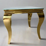 Luxury-Square-White-Glass-side-Table-Gold-Curved-Legs-60cm