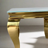 Luxury-Square-White-Glass-side-Table-Gold-Curved-Legs-60cm