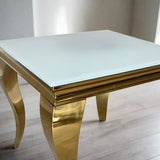 Luxury-Square-White-Glass-side-Table-Gold-Curved-Legs-60cm