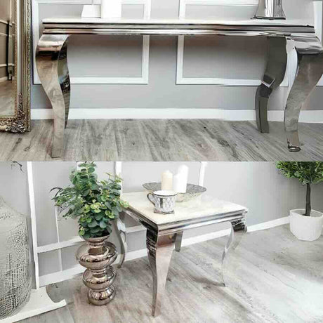 Luxury White Marble Console Table & Side Table Set Metal Curved Legs