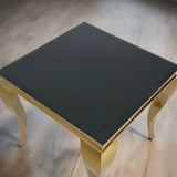 Luxury-Square-black-Glass-side-Table-Gold-Curved-Legs-60cm